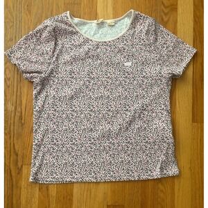 Levis Womens XXL Ribbed Knit Floral T-Shirt Pink Black White Short Sleeve Tee
